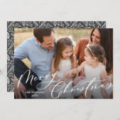 One Photo Elegant White Script Merry Kerstry Feestdagenkaart (Voorkant / Achterkant)