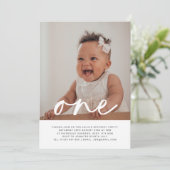 One Photo First Birthday Invitation Kaart (Staand voorkant)