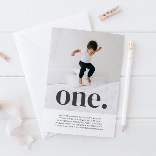 One Photo First Birthday Invitation Kaart
