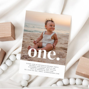 One Photo First Birthday Invitation Kaart