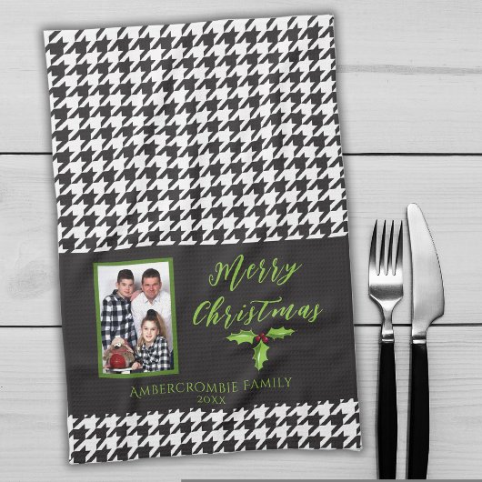 One Photo Holiday Black and White Houndstooth Theedoek