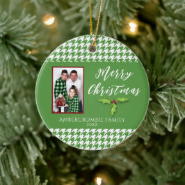 One Photo Holiday Green en White Houndstooth Keramisch Ornament