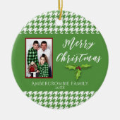 One Photo Holiday Green en White Houndstooth Keramisch Ornament (Voorkant)