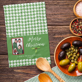One Photo Holiday Green en White Houndstooth Theedoek