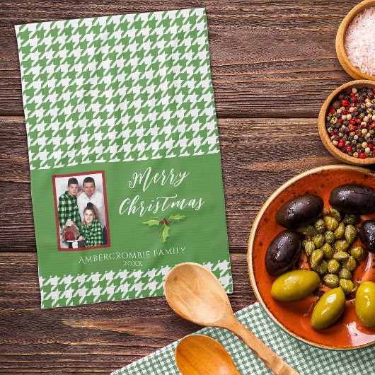 One Photo Holiday Green en White Houndstooth Theedoek
