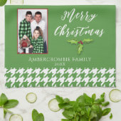 One Photo Holiday Green en White Houndstooth Theedoek (Gevouwen)