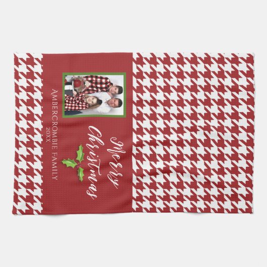 One Photo Holiday Red and White Houndstooth Theedoek (Horizontaal)