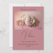 One Photo Mauve Baby Birth Announcement Card Aankondiging (Voorkant)