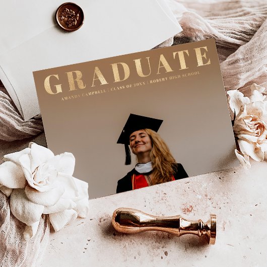 One Photo Modern Minimalist Graduation Party Gold Folie Uitnodiging