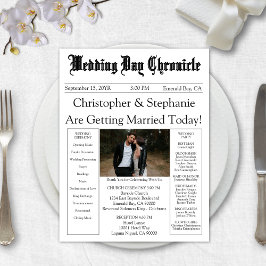 One Photo Newspaper QR Code White Wedding Program 