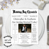 One Photo Newspaper QR Code White Wedding Program 