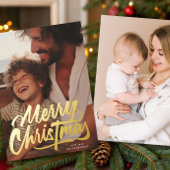 One Photo Retro Gold Merry Christmas Script Folie Feestdagenkaart