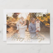 One Photo Rustic Gold Script Happy Feestdagenkaart (Voorkant)