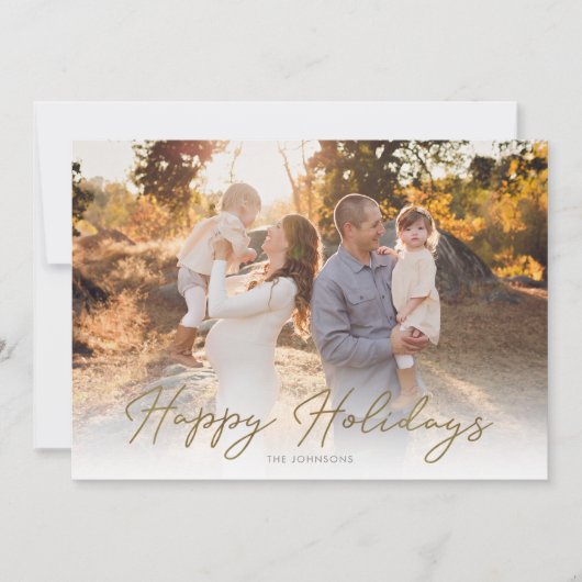 One Photo Rustic Gold Script Happy Feestdagenkaart (Voorkant)