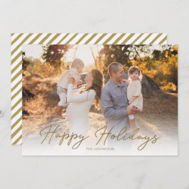  One Photo Rustic Gold Script Happy Feestdagenkaart