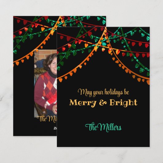 One Photo Unieke Kleurrijke Kerstverlichting Vroli Feestdagenkaart (Voorkant / Achterkant)