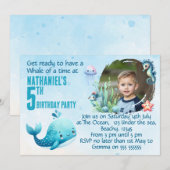 One Photo Whale 5th Birthday Party Invitation Kaart (Voorkant / Achterkant)