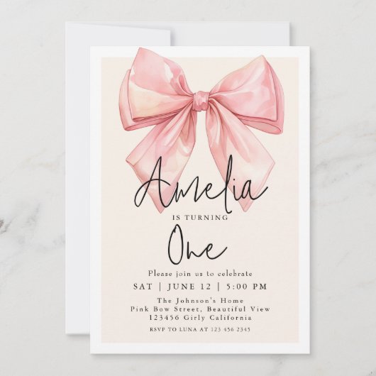 One Pink Bow Coquette Eerste Verjaardag Kaart (Voorkant)