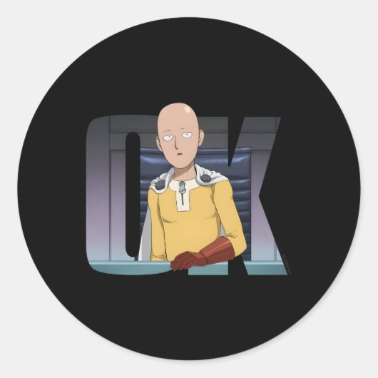 One Punch Saitama OK Ronde Sticker (Voorkant)