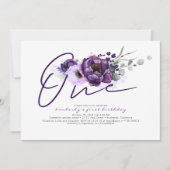 One Purple Flowers 1st Birthday Party Uitnodiging (Voorkant)
