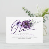 One Purple Flowers 1st Birthday Party Uitnodiging (Staand voorkant)