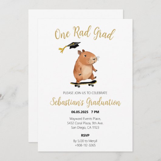 One Rad Afstudeerder Capybara Waterverf Afstudeerf Kaart (Voorkant / Achterkant)