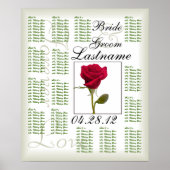 One Red Rose Wedding Guest Seating Chart Poster (Voorkant)