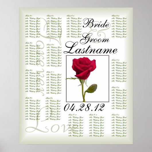 One Red Rose Wedding Guest Seating Chart Poster (Voorkant)