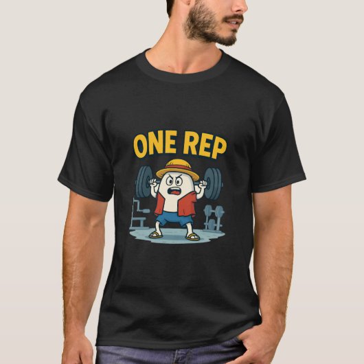ONE REP Grappig Gym Cartoon Ei Workout T-shirt voo (Voorkant)