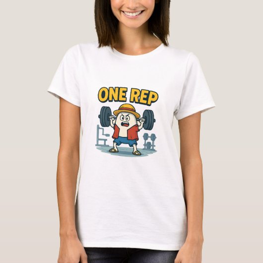ONE REP Grappig Gym Cartoon Ei Workout T-Shirt voo (Voorkant)