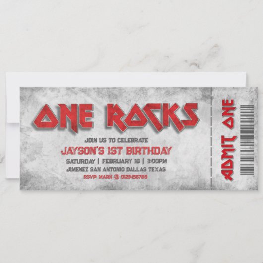 One Rocks - 1e verjaardag ticket Kaart (Voorkant)