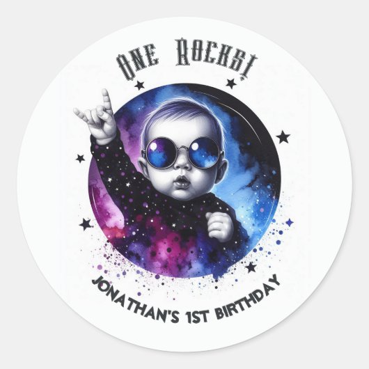 One Rocks! Aangepaste Rock Star 1e verjaardagsfees Ronde Sticker (Voorkant)