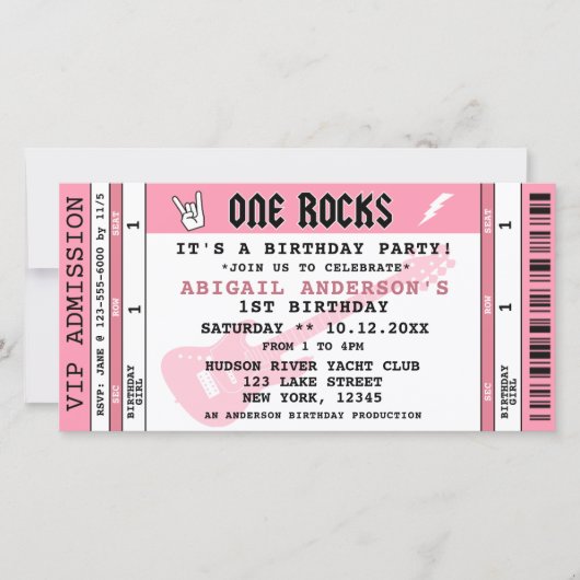 ONE ROCKS CONCERT TICKET 1E VERJAARDAG UITNODIGING (Voorkant)