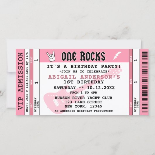 ONE ROCKS CONCERT TICKET 1ST BIRTHDAY INVITATION FEESTDAGENKAART (Voorkant)