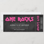 One Rocks - Girl 1st Birthday Ticket Invitation Kaart (Voorkant)