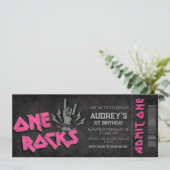 One Rocks - Girl 1st Birthday Ticket Invitation Kaart (Staand voorkant)