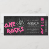 One Rocks - Girl 1st Birthday Ticket Invitation Kaart (Voorkant)