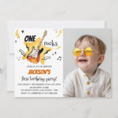 One Rocks gitaar 1e verjaardag foto uitnodiging (Voorkant)