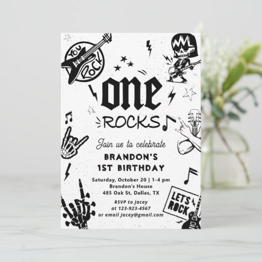 One Rocks Gitaar Rock en Roll 1e Verjaardag Kaart (Staand voorkant)