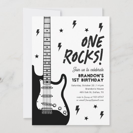 One Rocks Gitaar Rock en Roll 1e Verjaardag Kaart (Voorkant)