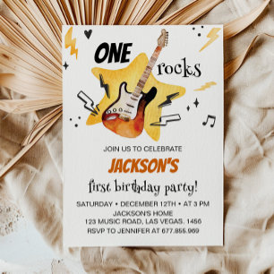 One Rocks gitaar rock en roll verjaardagsuitnodigi Kaart