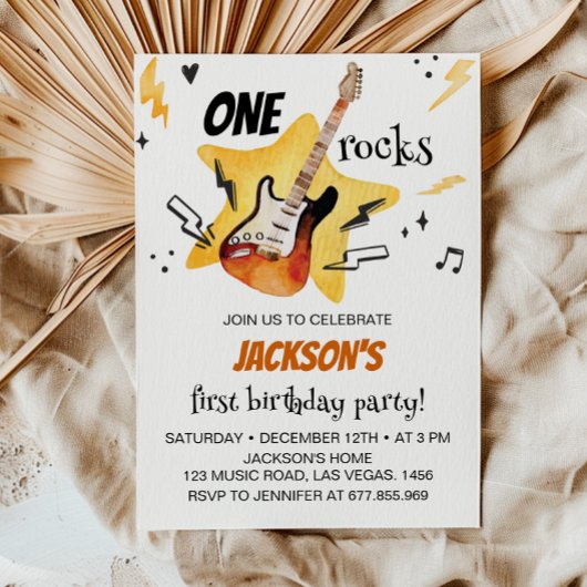 One Rocks gitaar rock en roll verjaardagsuitnodigi Kaart