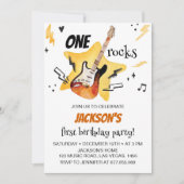 One Rocks gitaar rock en roll verjaardagsuitnodigi Kaart (Voorkant)