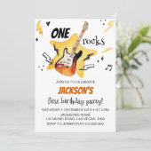 One Rocks gitaar rock en roll verjaardagsuitnodigi Kaart (Staand voorkant)