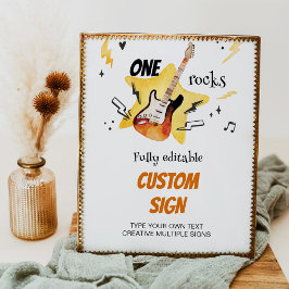 One Rocks Gitaar Verjaardag Custom Sign Party Poster