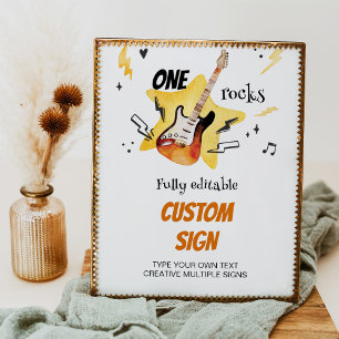 One Rocks Gitaar Verjaardag Custom Sign Party Poster