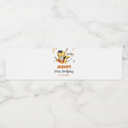 One Rocks Gitaar Waterfles Label Verjaardagsfeestj Waterfles Etiket (Enkel label)