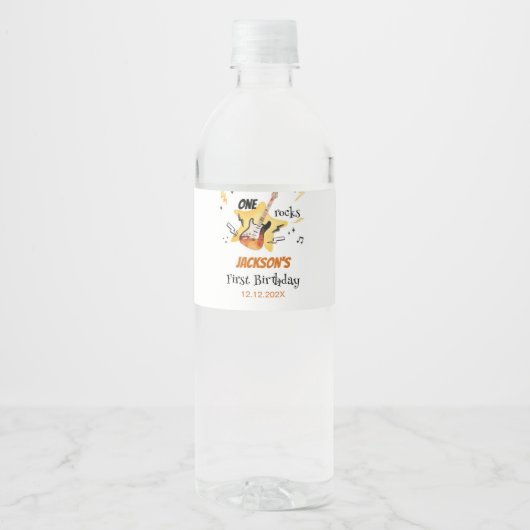 One Rocks Gitaar Waterfles Label Verjaardagsfeestj Waterfles Etiket (Voorkant)