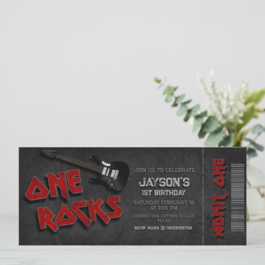 One Rocks - Jongen 1e verjaardag ticket Kaart (Staand voorkant)