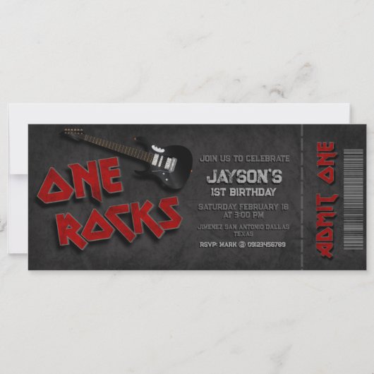 One Rocks - Jongen 1e verjaardag ticket Kaart (Voorkant)